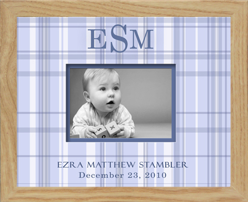 Blue Plaid Photo Frame Picture Decorative Nursery Decor Newborn Art Perfect Gift Name Border or Monogrammed Customized Special 