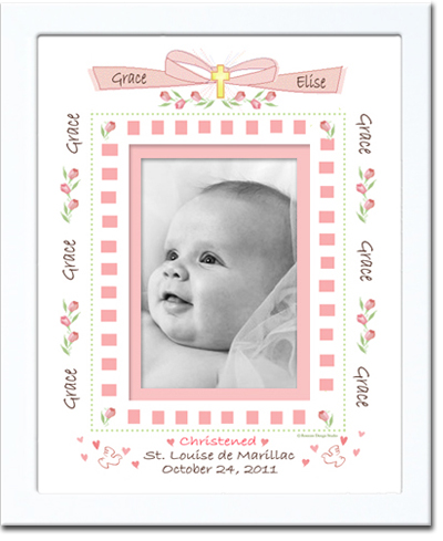 Girl Christening Special Occasion Photo Frame Picture Decorative Nursery Decor Newborn Art Perfect Gift Name Border or Monogrammed Customized Special